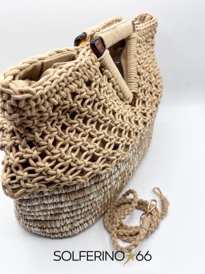 BORSA PAGLIA/CROCHET ECRÙ - immagine 3