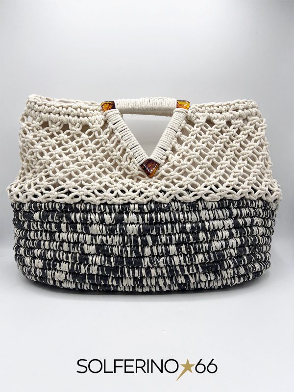 BORSA PAGLIA/CROCHET BIANCA/NERA