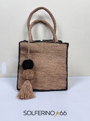 BORSA RAFIA PON PON QUADRATA