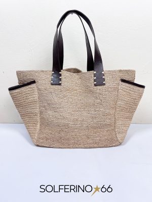 BORSA RAFIA ECRÙ CON TASCHE LATERALI