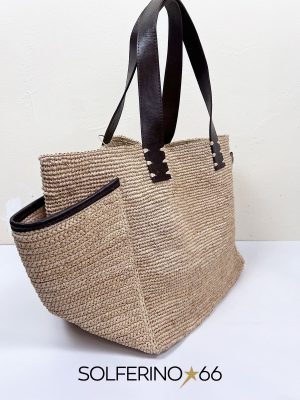 BORSA RAFIA ECRÙ CON TASCHE LATERALI - immagine 2