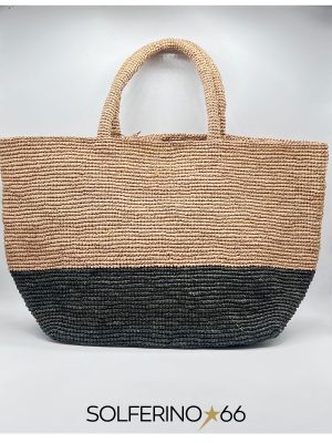 BORSA RAFIA ECRÙ/VERDE SCURO