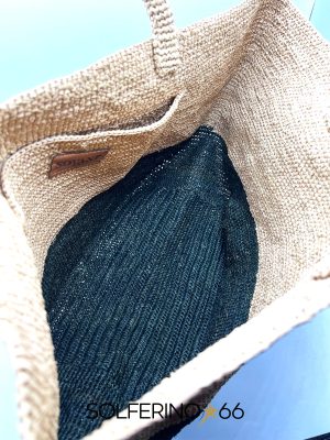 BORSA RAFIA ECRÙ/VERDE SCURO - immagine 3