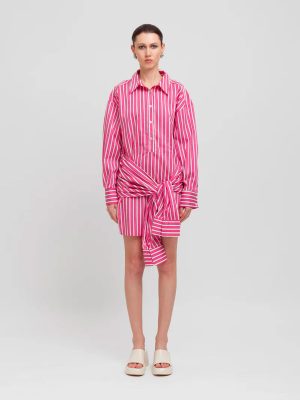 WEILI ZHENG MINI ABITO CAMICIA FUXIA PINSTRIPE