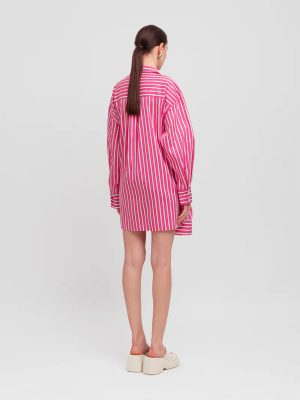WEILI ZHENG MINI ABITO CAMICIA FUXIA PINSTRIPE - immagine 2