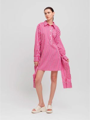 WEILI ZHENG MINI ABITO CAMICIA FUXIA PINSTRIPE - immagine 3