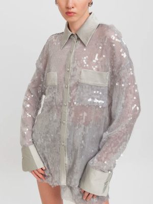 WEILI ZHENG CAMICIA IN PAILLETTES SILVER