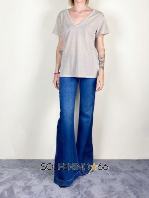 KONTATTO T-SHIRT SCOLLO V LUREX NUDE
