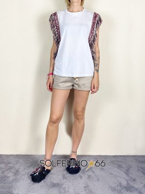 SOUVENIR PRIVéE T-SHIRT SMANICATA FRANGE BIANCO