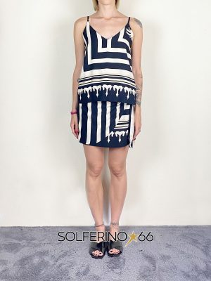 HAVEONE TOP CANOTTA SPALLINE REGOLABILI FANTASIA PANNA/NERO