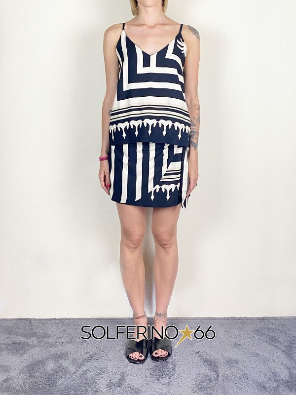 HAVEONE TOP CANOTTA SPALLINE REGOLABILI FANTASIA PANNA/NERO