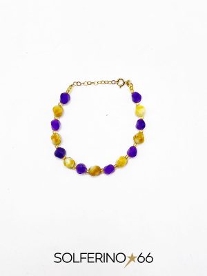 BRACCIALE DORATO PIETRE DISUGUALI AVORIO/VIOLA - immagine 2