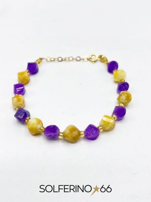BRACCIALE DORATO PIETRE DISUGUALI AVORIO/VIOLA