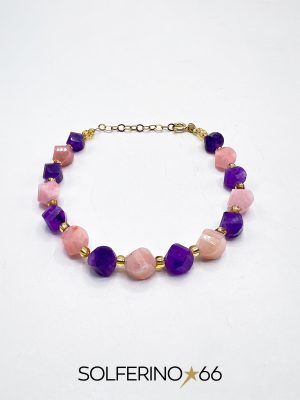BRACCIALE DORATO PIETRE DISUGUALI ROSA/VIOLA
