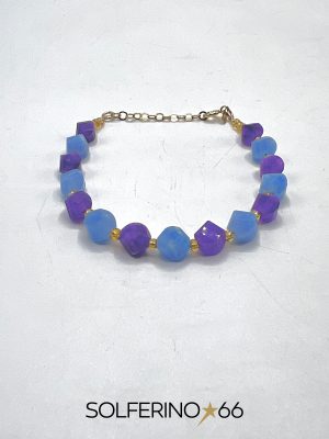 BRACCIALE DORATO PIETRE DISUGUALI AZZURRO/VIOLA