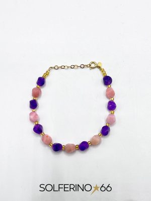 BRACCIALE DORATO PIETRE DISUGUALI ROSA/VIOLA - immagine 2