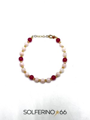 BRACCIALE DORATO SFERE ROSA TENUE/ROSA SCURO - immagine 2
