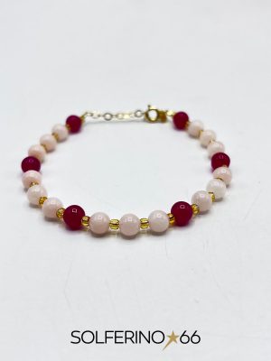 BRACCIALE DORATO SFERE ROSA TENUE/ROSA SCURO