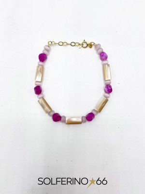 BRACCIALE DORATO PIETRE AVORIO/ROSA
