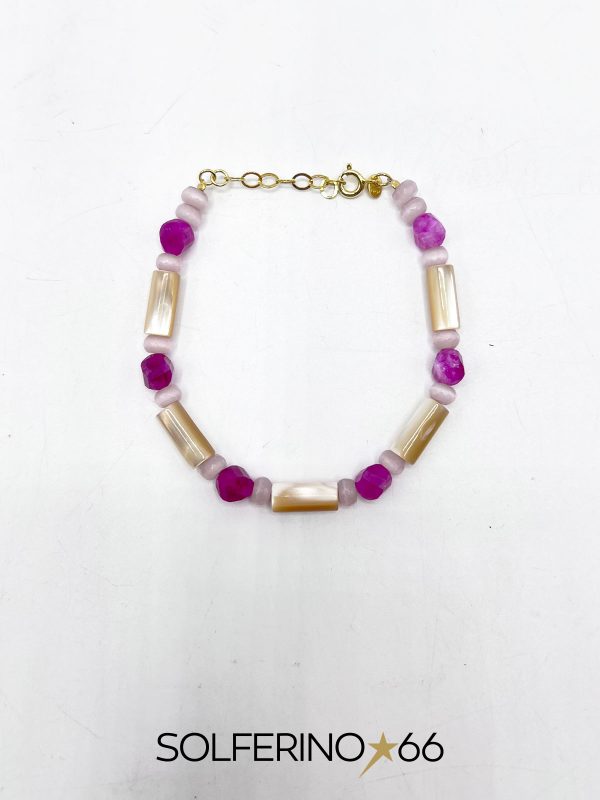 BRACCIALE DORATO PIETRE AVORIO/ROSA