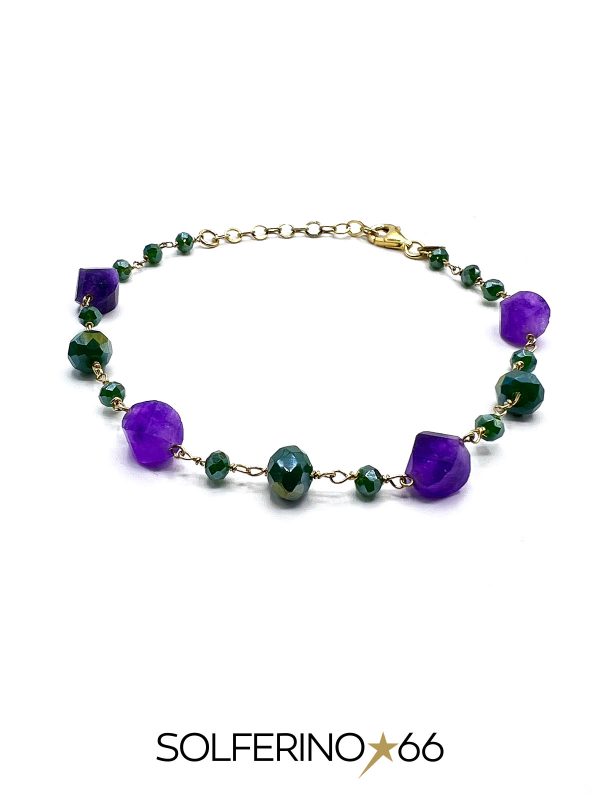 BRACCIALE DORATO ROSARIO VERDE/VIOLA