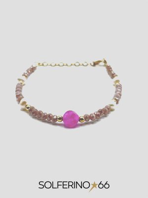BRACCIALE DORATO SFERE GRIGIE/BIANCHE/LILLA