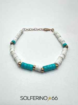 BRACCIALE DORATO RONDELLE BIANCHE/AZZURRE