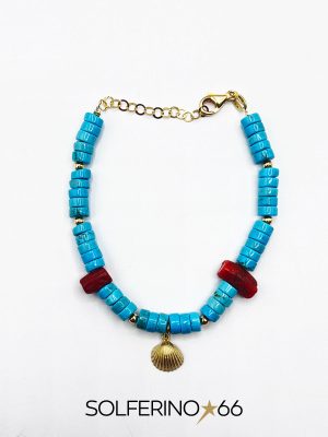 BRACCIALE DORATO RONDELLE MEDIE AZZURRE E CONCHIGLIA - immagine 2