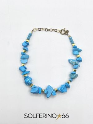 BRACCIALE DORATO PEPITE IRREGOLARI AZZURRE - immagine 2