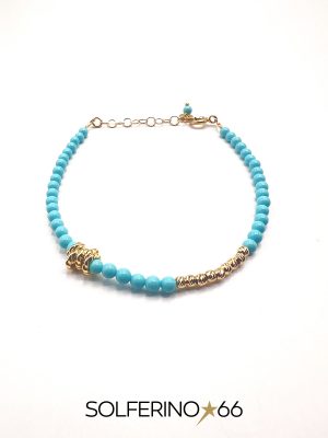 BRACCIALE DORATO SFERE PICCOLE AZZURRE E ORO
