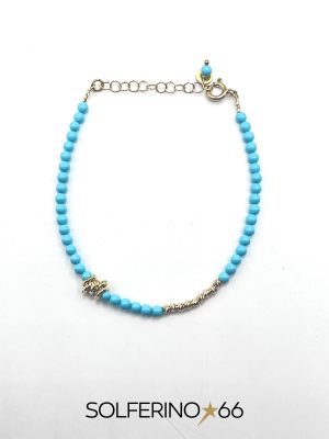 BRACCIALE DORATO SFERE PICCOLE AZZURRE E ORO - immagine 2