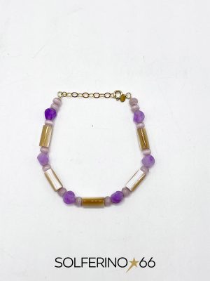 BRACCIALE DORATO PIETRE AVORIO/LILLA - immagine 2