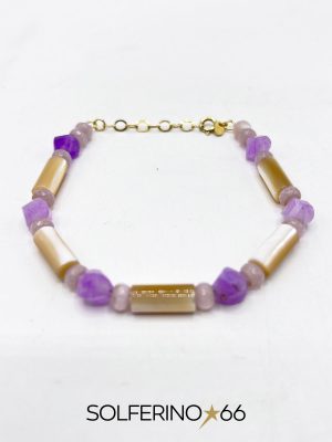 BRACCIALE DORATO PIETRE AVORIO/LILLA