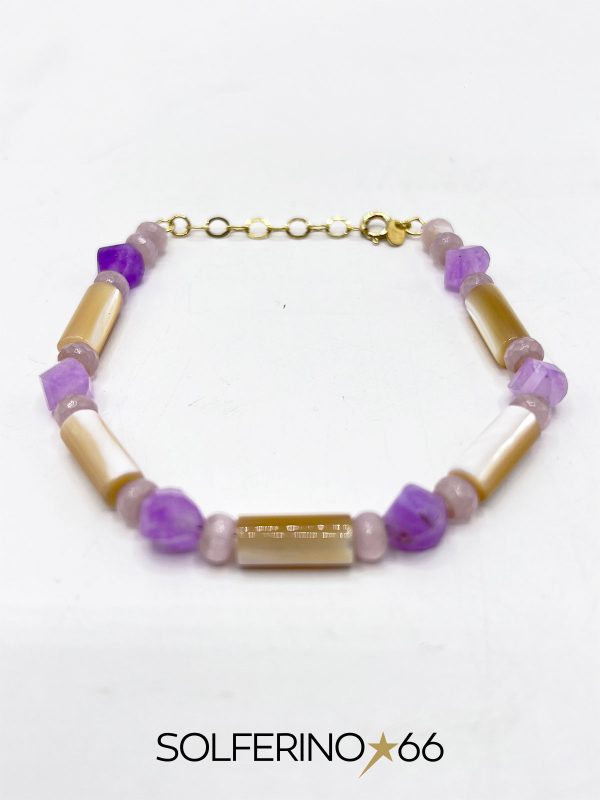 BRACCIALE DORATO PIETRE AVORIO/LILLA