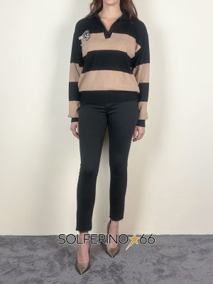 KONTATTO POLO RIGHE SPILLA NERO/BISCOTTO