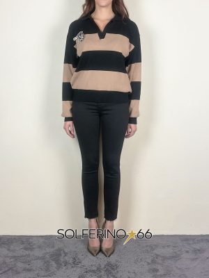 KONTATTO POLO RIGHE SPILLA NERO/BISCOTTO - immagine 2