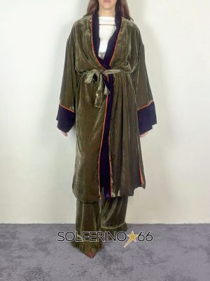 WEILI ZHENG KIMONO DOUBLEWEAR IN VELLUTO GREEN