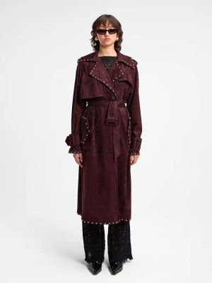 WEILI ZHENG TRENCH IN ALCANTARA BURGUNDY