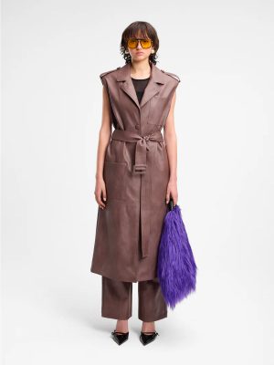 WEILI ZHENG MAXI GILET IN ECOPELLE MAUVE